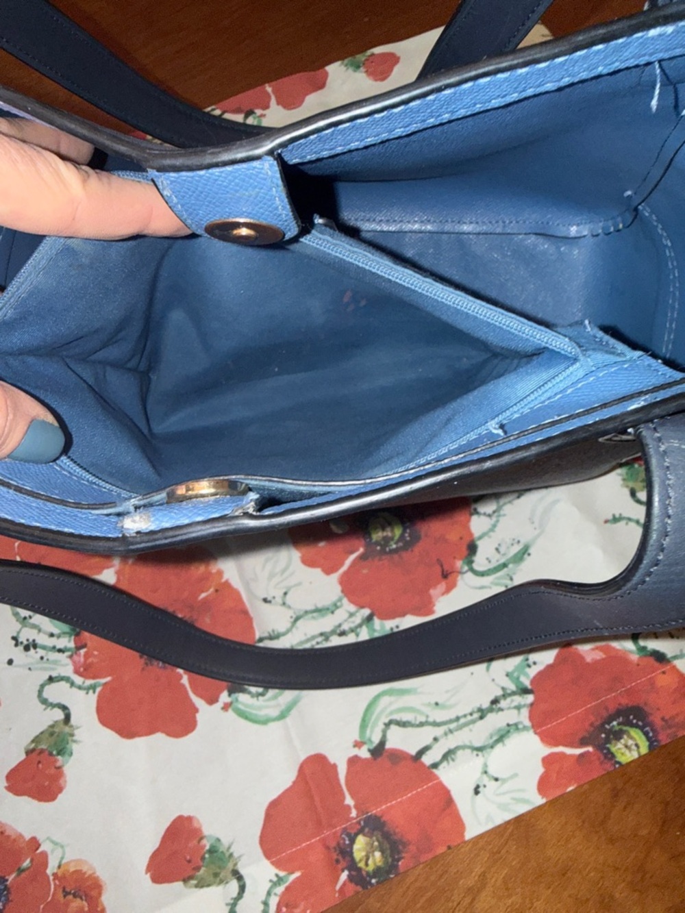 Coach Blue Signature Canvas Tote with Leather Trim - Picture 4 of 5